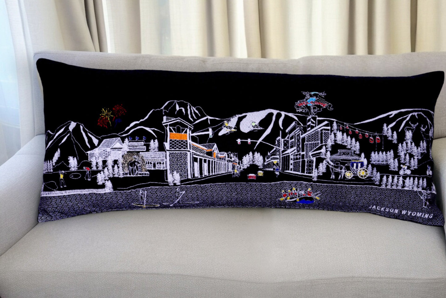 35" Black Jackson Nighttime Skyline Lumbar Decorative Pillow