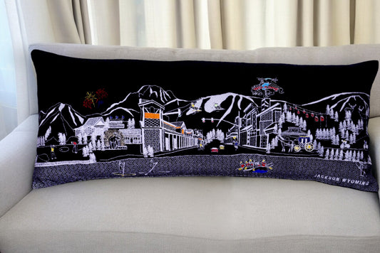 35" Black Jackson Nighttime Skyline Lumbar Decorative Pillow