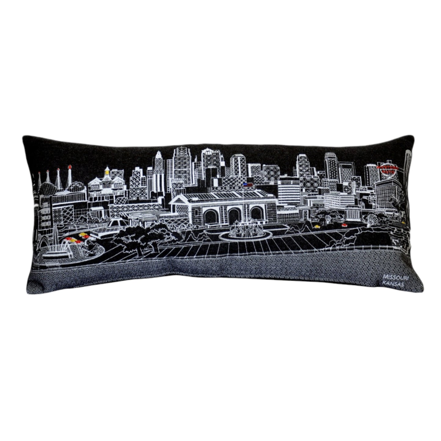 35" Black Kansas City Nighttime Skyline Lumbar Decorative Pillow