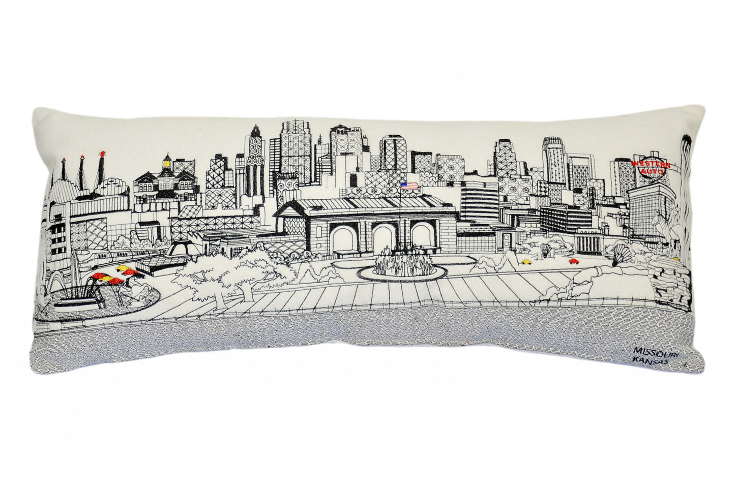 35" White Kansas City Daylight Skyline Lumbar Decorative Pillow