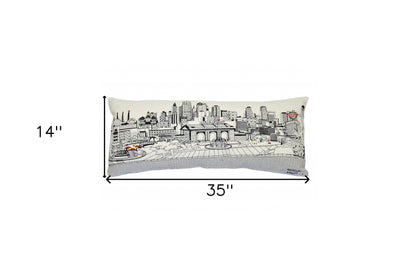 35" White Kansas City Daylight Skyline Lumbar Decorative Pillow