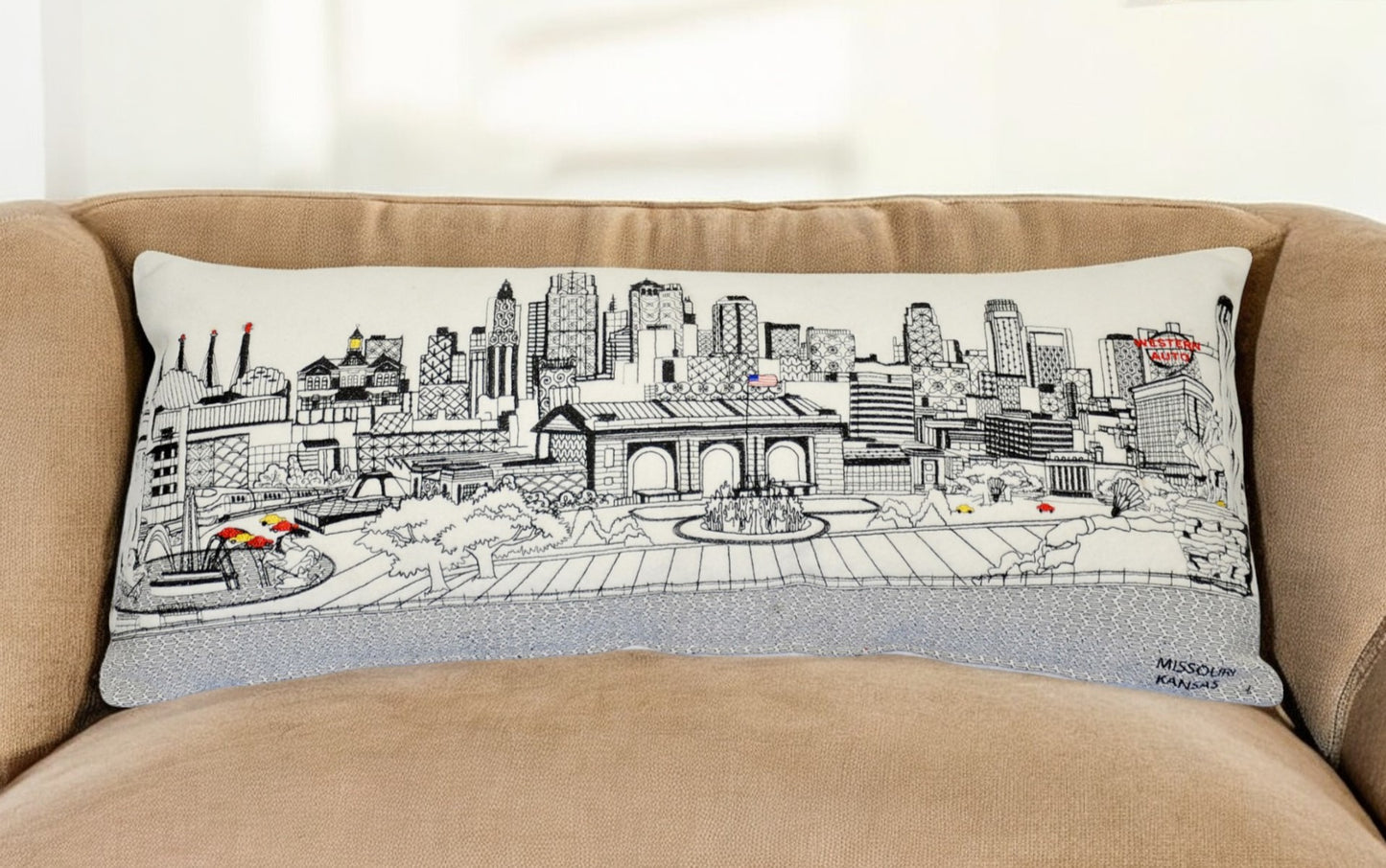 35" White Kansas City Daylight Skyline Lumbar Decorative Pillow