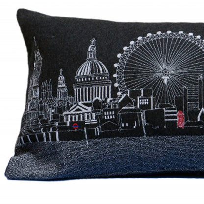 35" Black London Nighttime Skyline Lumbar Decorative Pillow