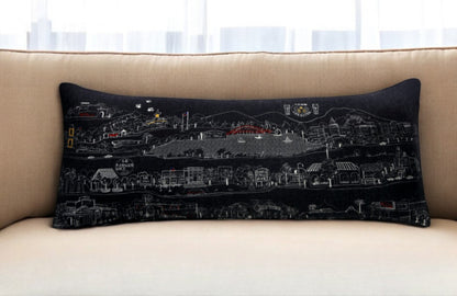 35" Black Los Gatos Nighttime Skyline Lumbar Decorative Pillow