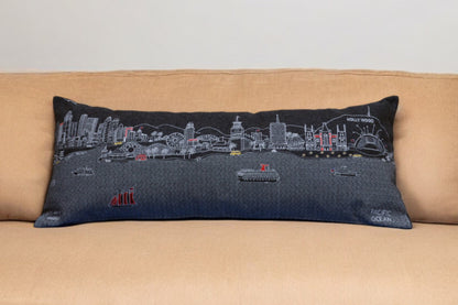 35" Black Los Angeles Nighttime Skyline Lumbar Decorative Pillow