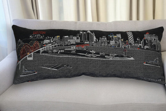 35" Black Memphis Nighttime Skyline Lumbar Decorative Pillow