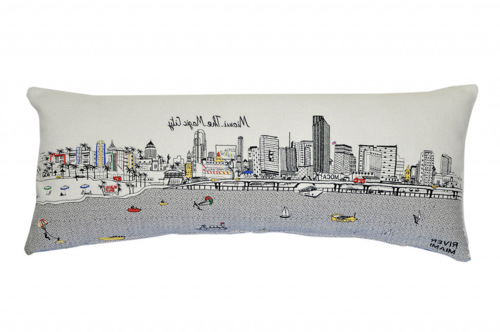 35" White Miami Daylight Skyline Lumbar Decorative Pillow