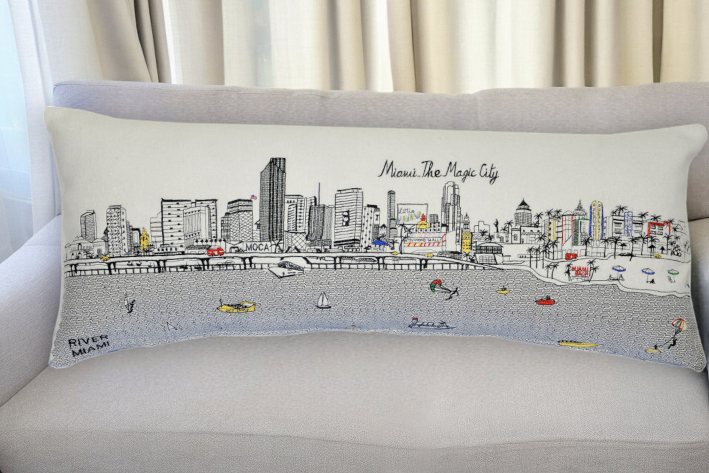 35" White Miami Daylight Skyline Lumbar Decorative Pillow