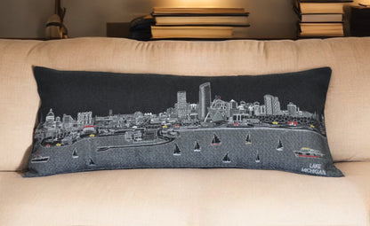 35" Black Milwaukee Nighttime Skyline Lumbar Decorative Pillow