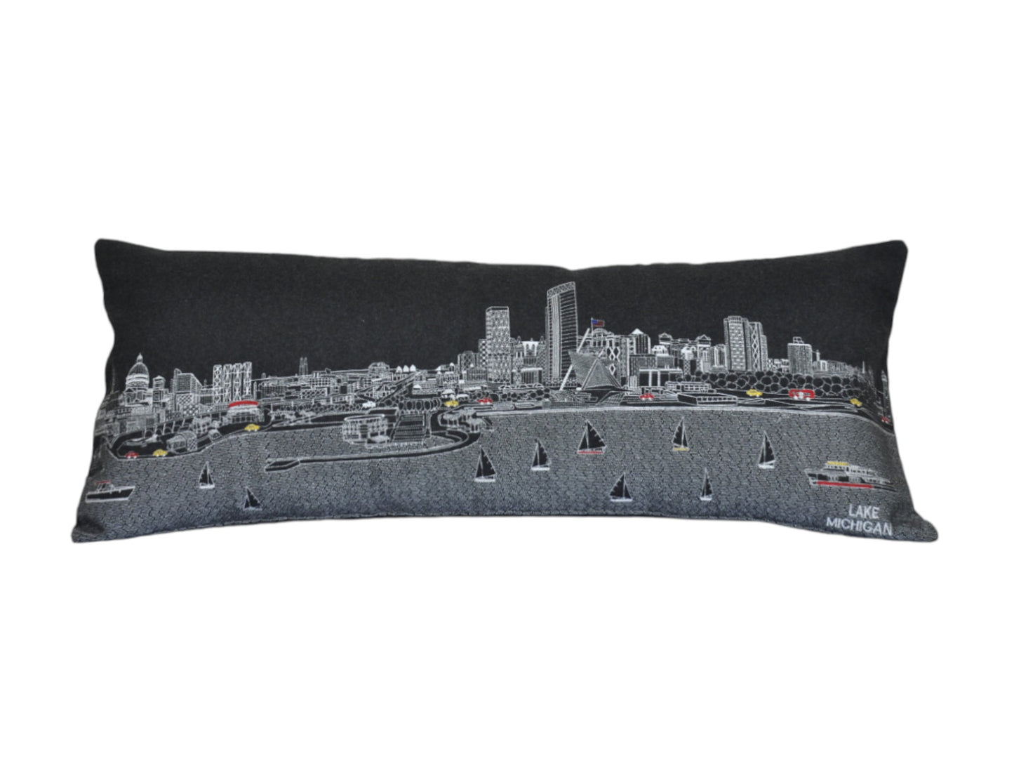 35" Black Milwaukee Nighttime Skyline Lumbar Decorative Pillow