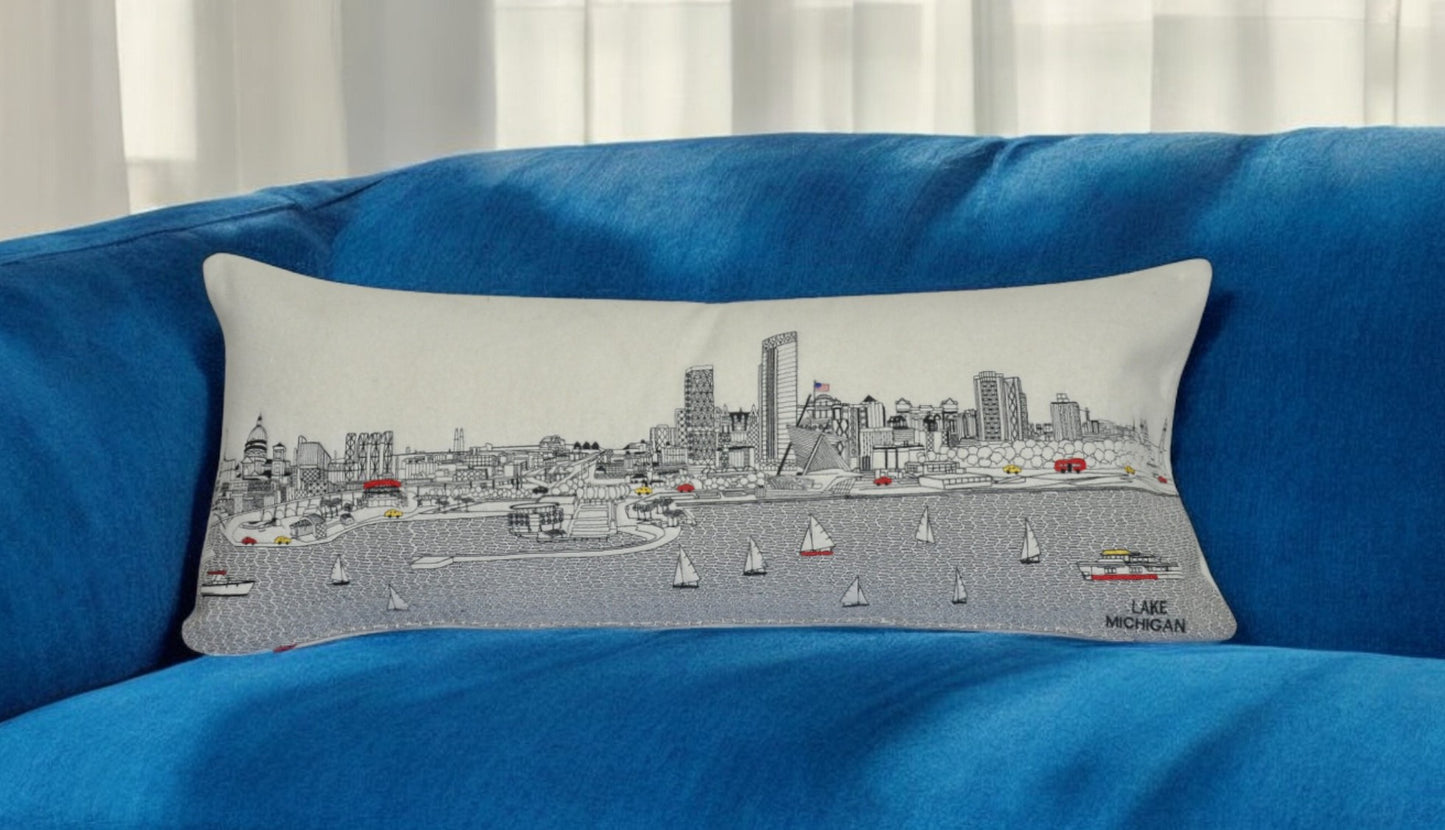 35" White Milwaukee Daylight Skyline Lumbar Decorative Pillow