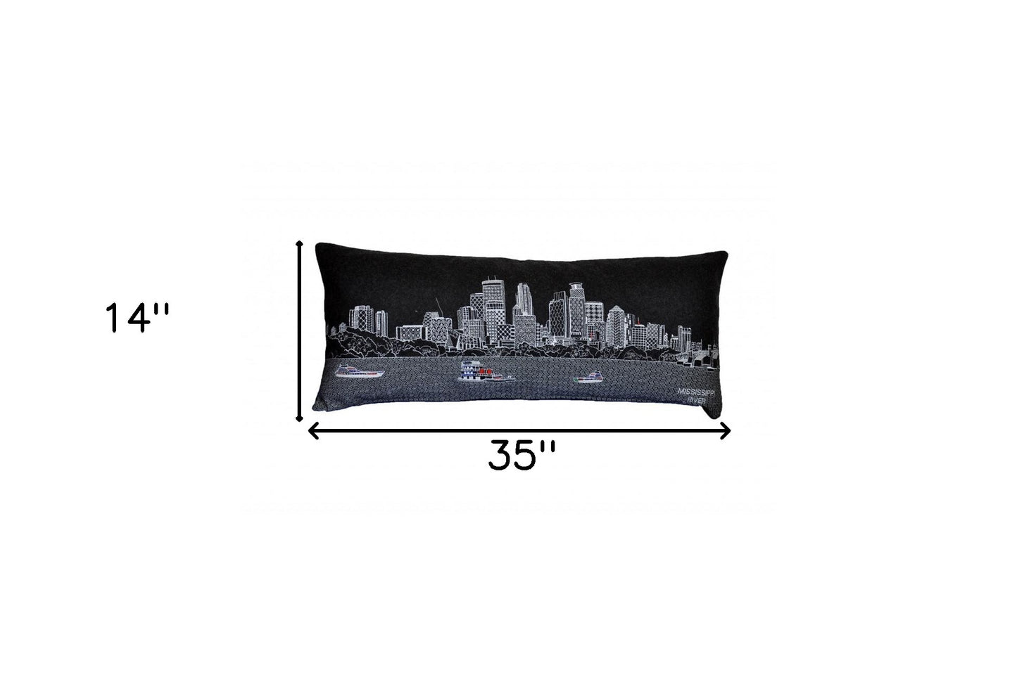 35" Black Minneapolis Nighttime Skyline Lumbar Decorative Pillow