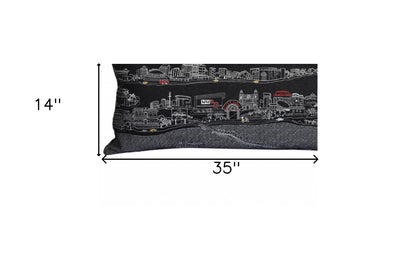 35" Black New Orleans Nighttime Skyline Lumbar Decorative Pillow