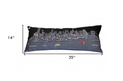 35" Black NYC Nighttime Skyline Lumbar Decorative Pillow