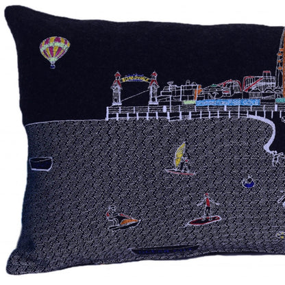 35" Black Ocean City MD Nighttime Skyline Lumbar Decorative Pillow