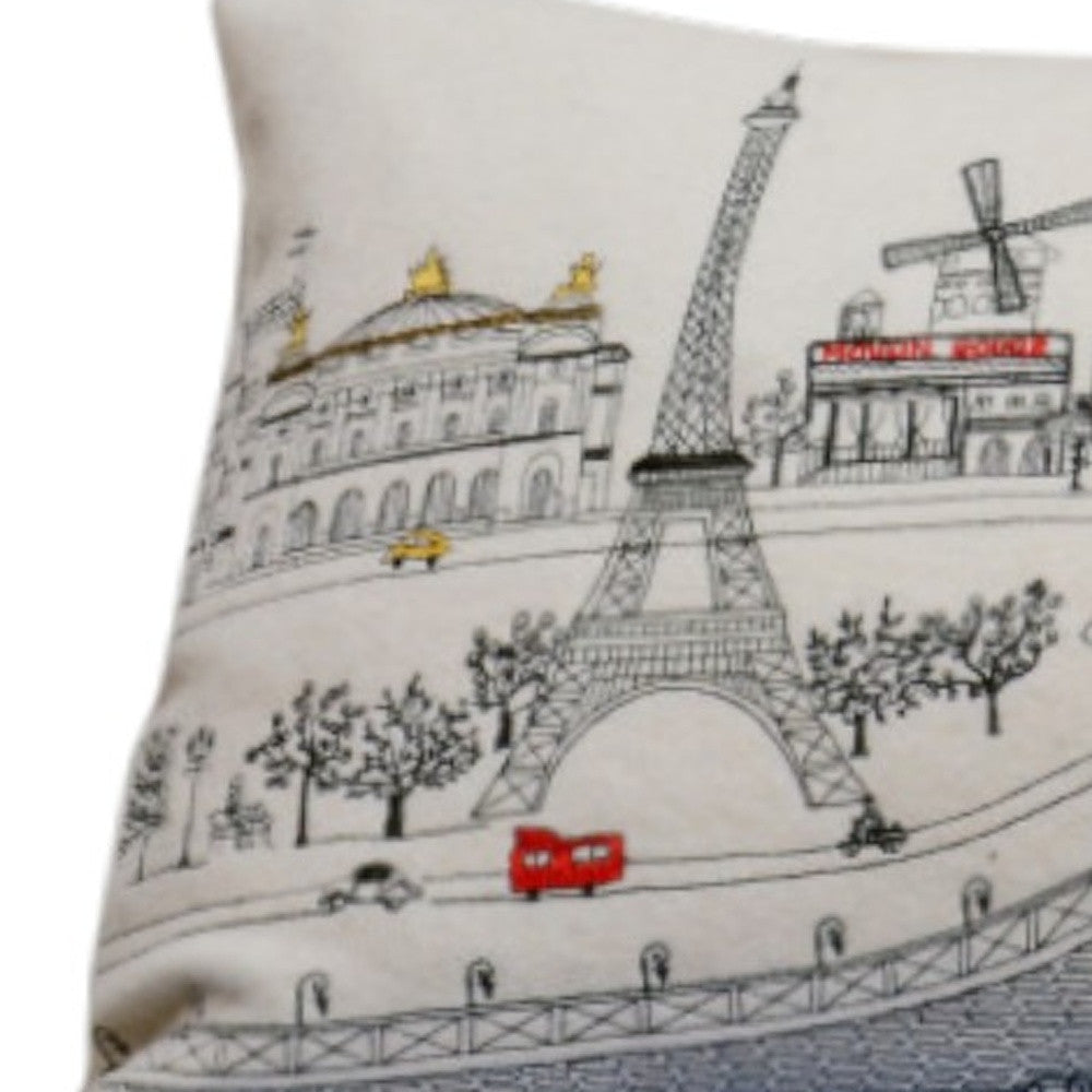 35" White Paris Daylight Skyline Lumbar Decorative Pillow