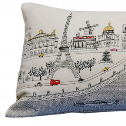 35" White Paris Daylight Skyline Lumbar Decorative Pillow