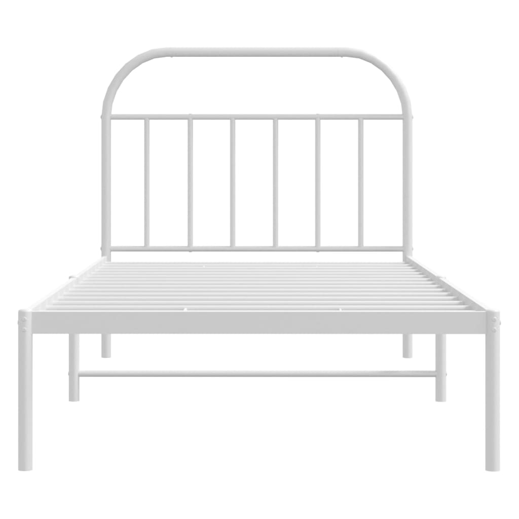 Metal Bed Frame without Mattress with Headboard White 39.4"x78.7"