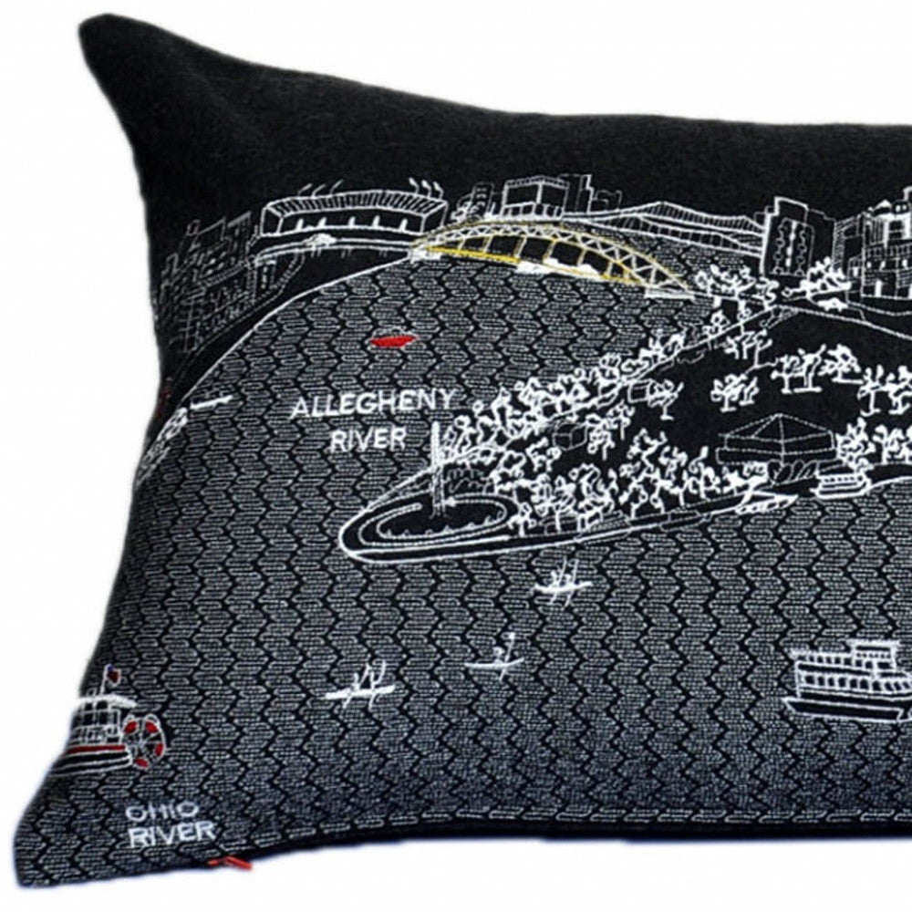 35" Black Pittsburgh Nighttime Skyline Lumbar Decorative Pillow