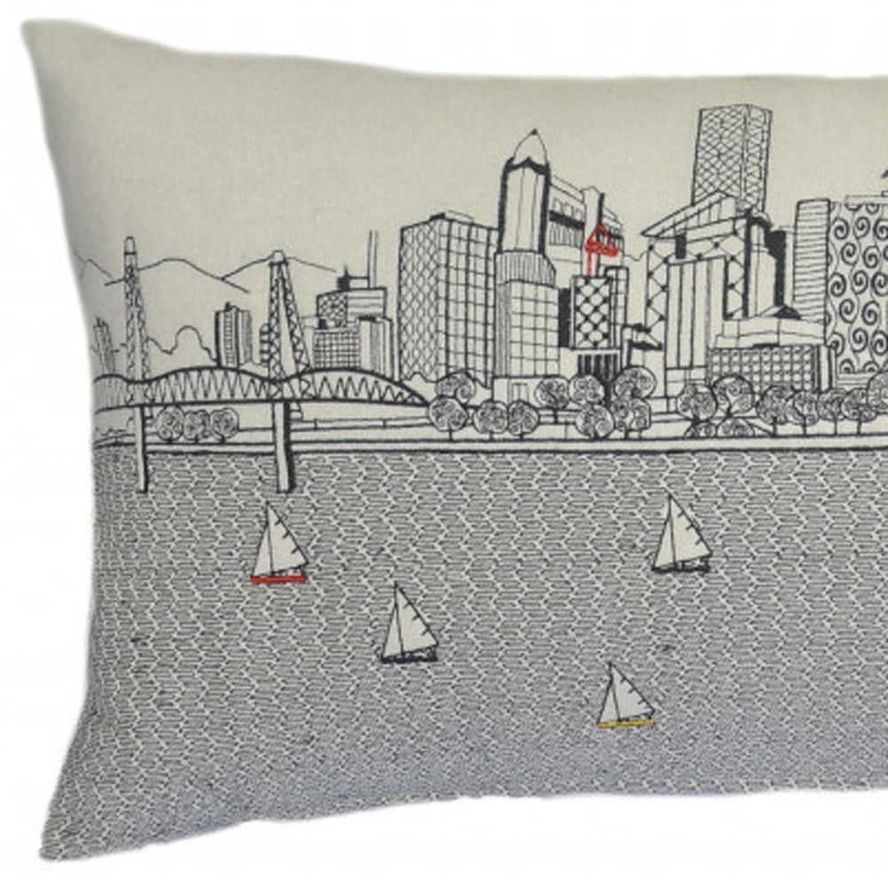 35" White Portland Daylight Skyline Lumbar Decorative Pillow