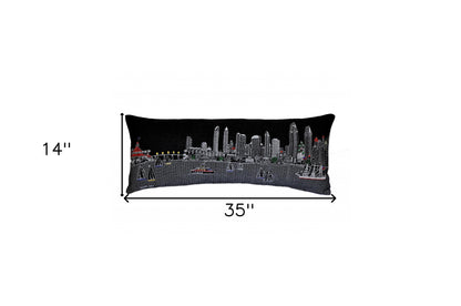 35" Black San Diego Nighttime Skyline Lumbar Decorative Pillow