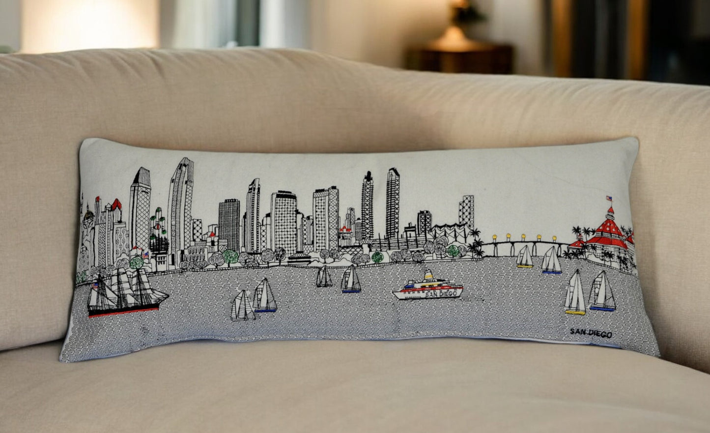 35" White San Diego Daylight Skyline Lumbar Decorative Pillow