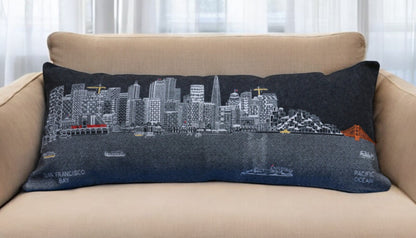 35" Black San Francisco Nighttime Skyline Lumbar Decorative Pillow