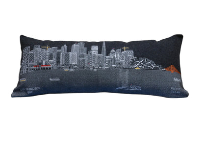 35" Black San Francisco Nighttime Skyline Lumbar Decorative Pillow