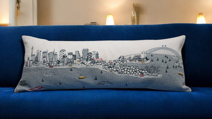 35" White Sydney Daylight Skyline Lumbar Decorative Pillow