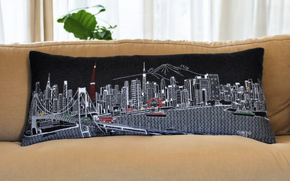 35" Black Tokyo Nighttime Skyline Lumbar Decorative Pillow