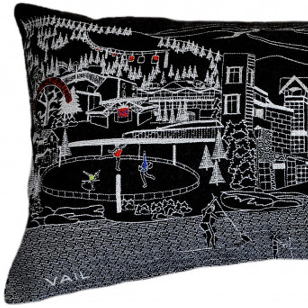 35" Black Vail Nighttime Skyline Lumbar Decorative Pillow