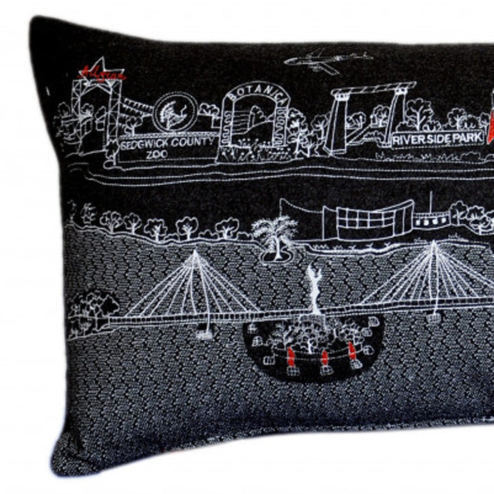 35" Black Wichita Nighttime Skyline Lumbar Decorative Pillow