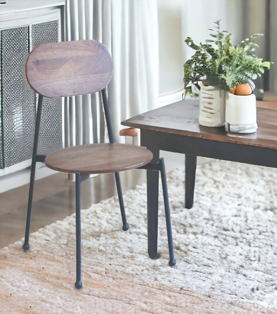 Set of Two Brown And Black Metal and Wood King Louis Back Dining Side Chairs