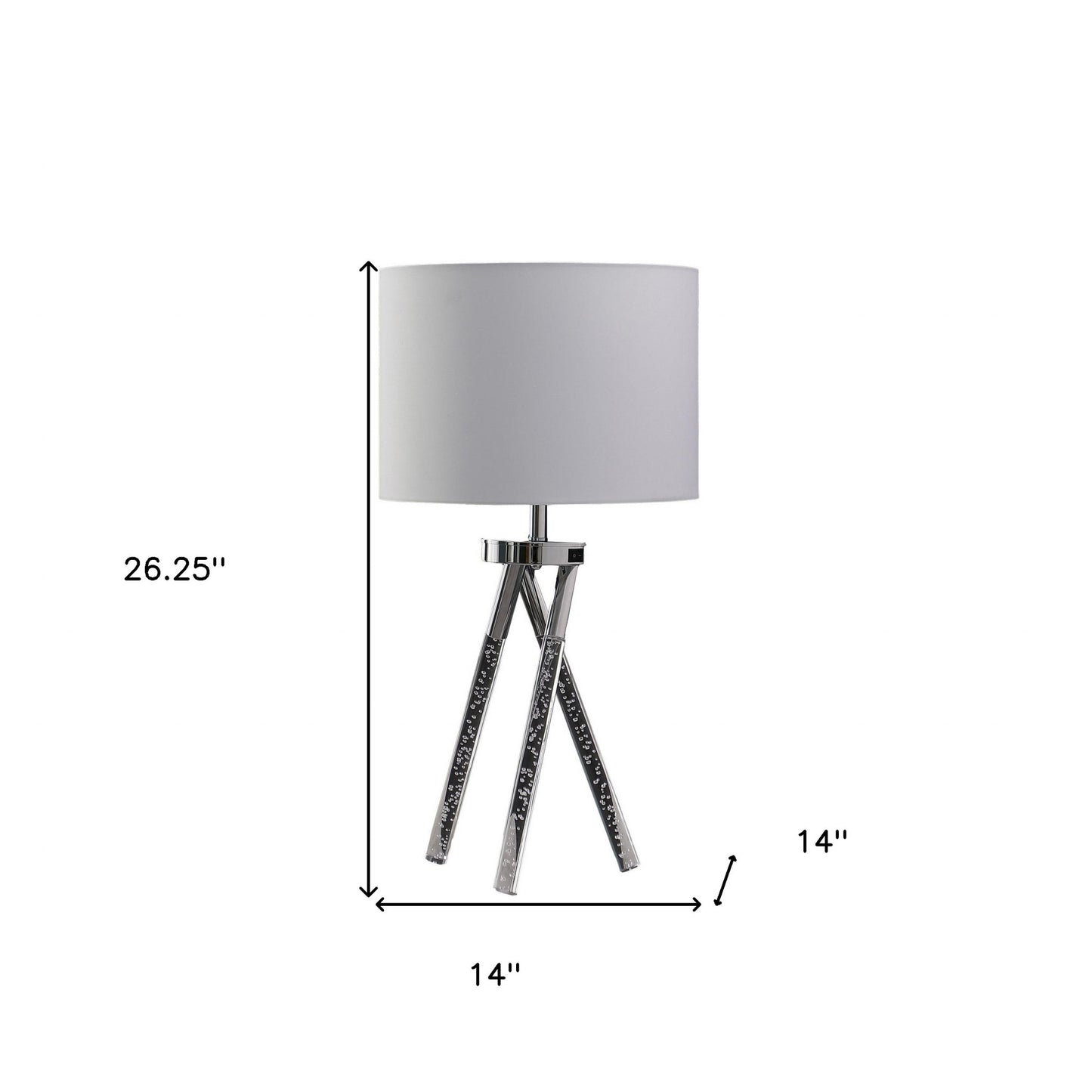 26" Silver and LED Acrylic Tripod Table Lamp With White Shade