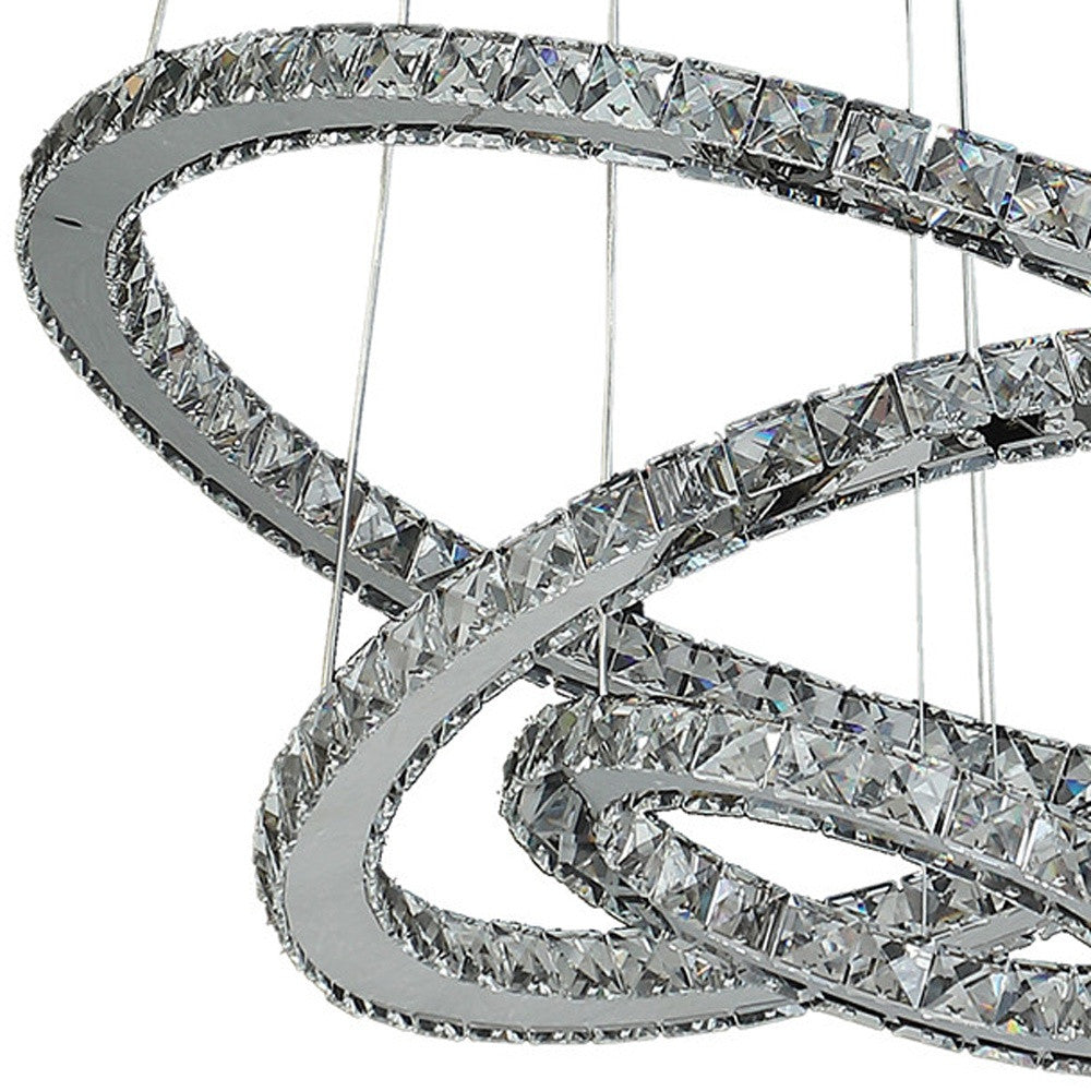 Silver Metal and Crystals LED Dimmable Chandelier