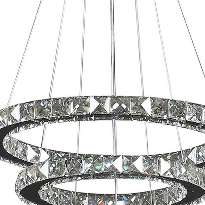 Silver Metal and Crystals LED Dimmable Chandelier