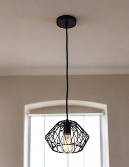 Black Metal Cage Modern Industrial Single Bulb Hanging Pendent Light