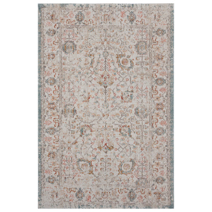 5' X 8' Beige Floral Stain Resistant Indoor Outdoor Area Rug