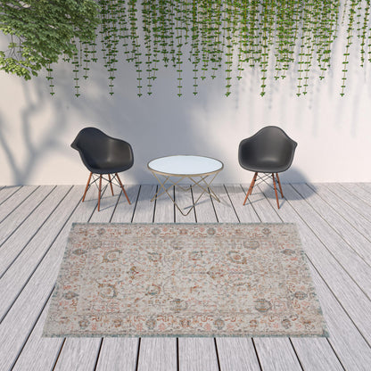 8' X 10' Beige Floral Stain Resistant Indoor Outdoor Area Rug