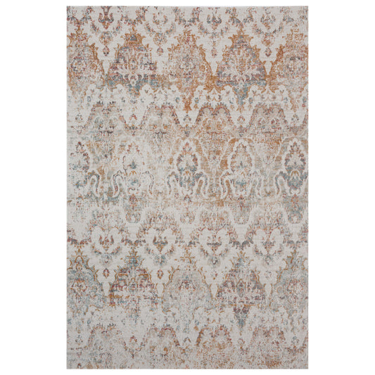 5' X 8' Beige Damask Stain Resistant Indoor Outdoor Area Rug