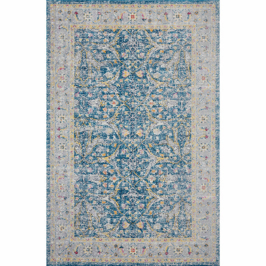 8' X 10' Blue Floral Stain Resistant Indoor Outdoor Area Rug