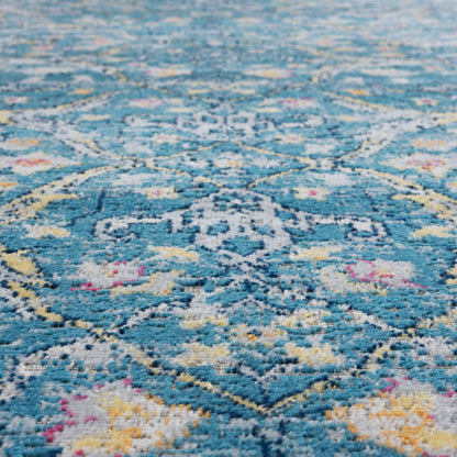 8' X 10' Blue Floral Stain Resistant Indoor Outdoor Area Rug