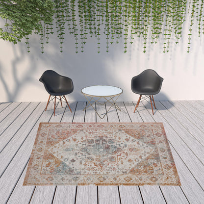 8' X 10' Beige Abstract Stain Resistant Indoor Outdoor Area Rug