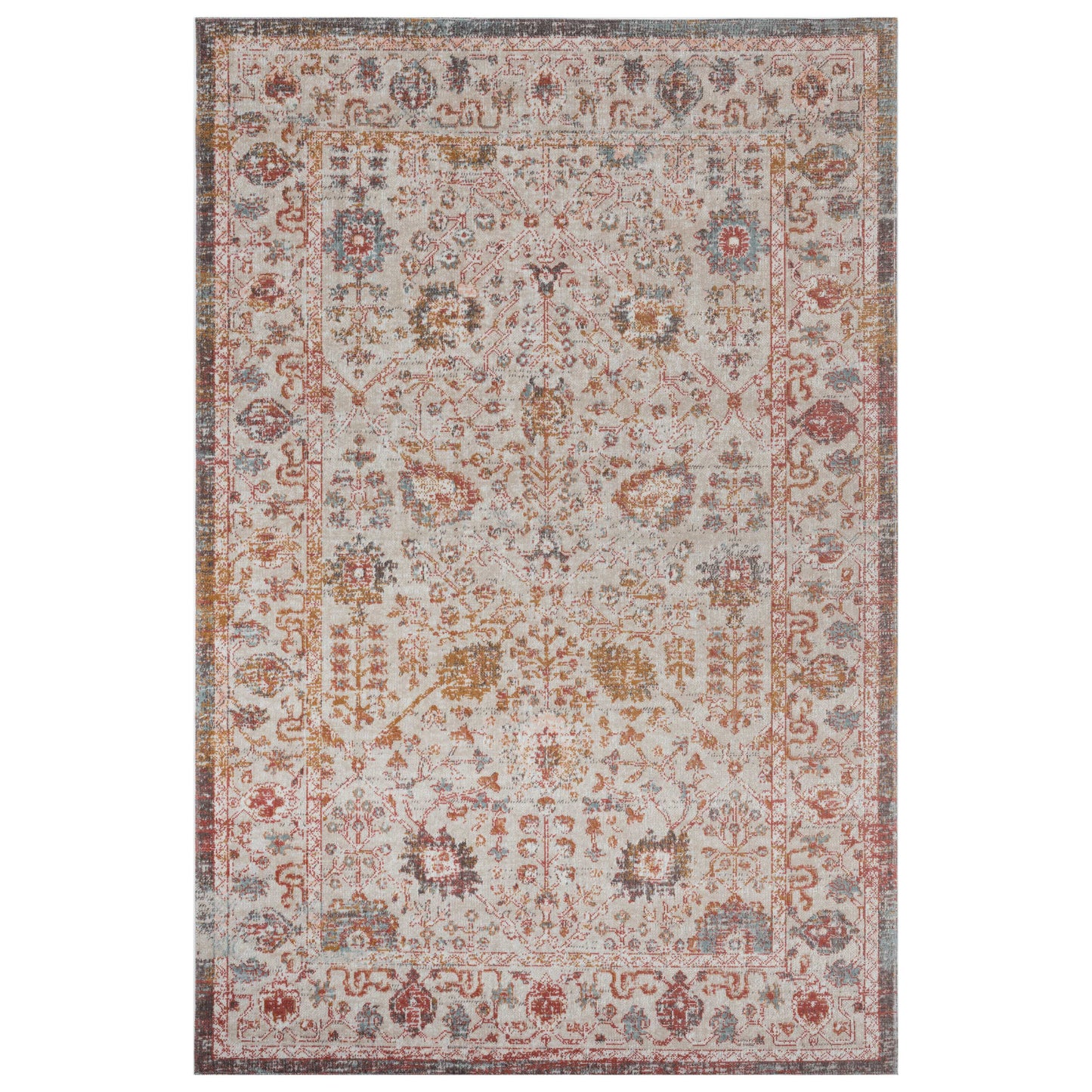 5' X 8' Beige Floral Stain Resistant Indoor Outdoor Area Rug