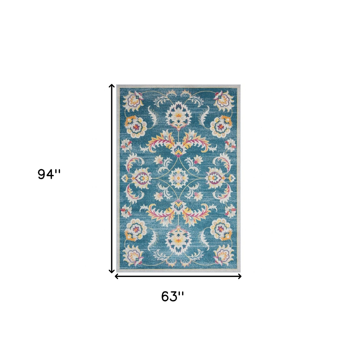 5' X 8' Blue And Ivory Floral Stain Resistant Indoor Outdoor Area Rug