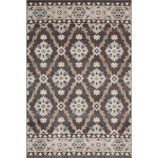 8' X 10' Brown Floral Stain Resistant Indoor Outdoor Area Rug