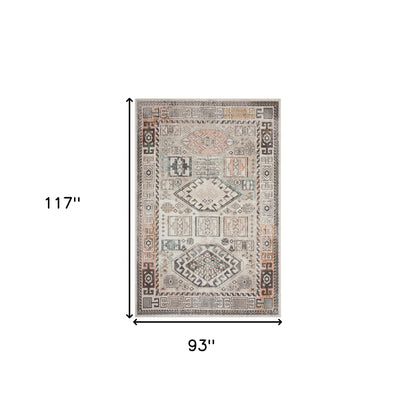 8' X 10' Cream Geometric Stain Resistant Indoor Outdoor Area Rug