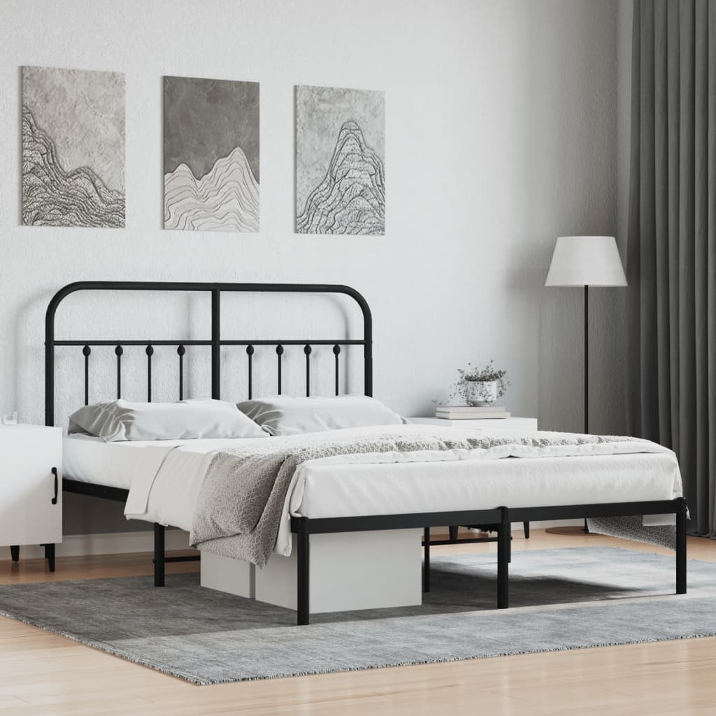 Metal Bed Frame without Mattress with Headboard Black 53.1"x74.8"