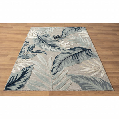 5' X 7' Blue And Gray Floral Stain Resistant Indoor Outdoor Area Rug