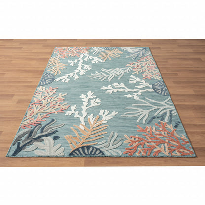 5' X 7' Blue And White Abstract Stain Resistant Indoor Outdoor Area Rug